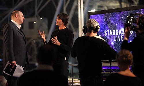 Brian Cox and Dara O Briain presenting Stargazing Live at Jodrell Bank
