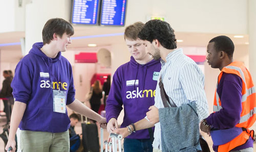 Four students meet in an airport terminal